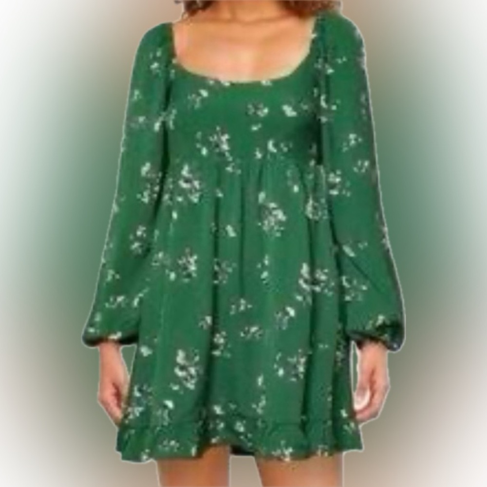 Abercrombie & Fitch Green Floral Long Sleeve Dress
